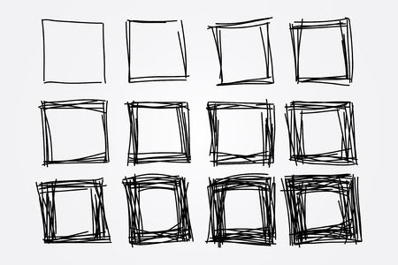 collection of hand drawn doodle squares, vector design elementsのイラスト素材
