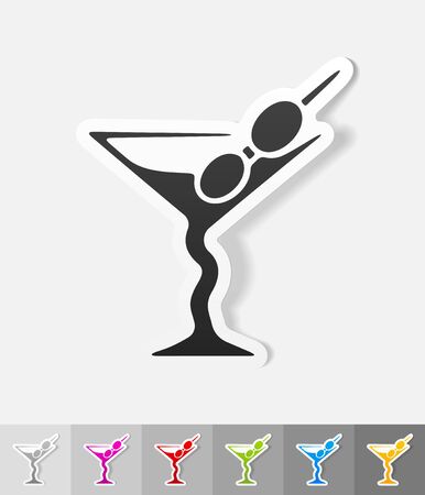 cocktail paper sticker with shadow. Vector illustrationのイラスト素材