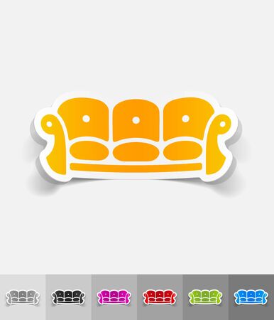 sofa paper sticker with shadow. Vector illustrationのイラスト素材