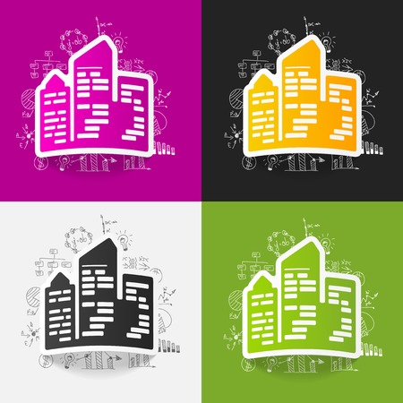 drawing business formulas. city skyscrapersのイラスト素材