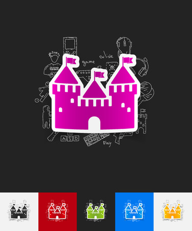 hand drawn simple elements with fortress paper sticker shadowのイラスト素材