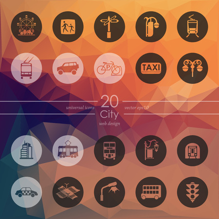 city modern icons for mobile interface on blurred backgroundのイラスト素材