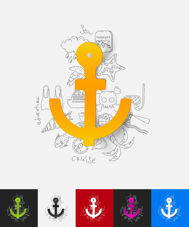 hand drawn simple elements with anchor paper sticker shadowのイラスト素材