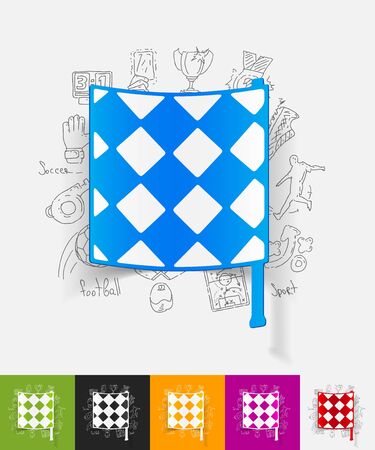 hand drawn simple elements with linesman flag paper sticker shadowのイラスト素材