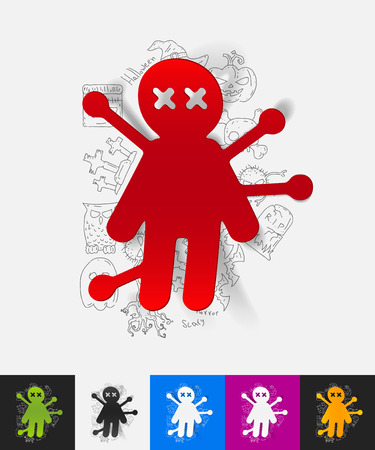 hand drawn simple elements with voodoo Doll paper sticker shadowのイラスト素材