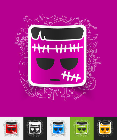 hand drawn simple elements with zombie paper sticker shadowのイラスト素材