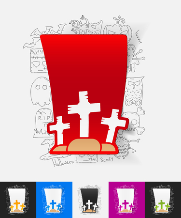 hand drawn simple elements with tombstone paper sticker shadowのイラスト素材