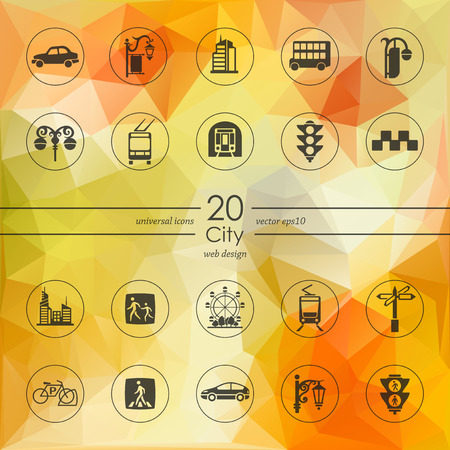 city modern icons for mobile interface on blurred backgroundのイラスト素材