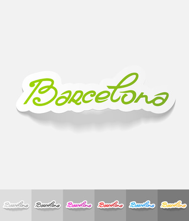 Barcelona paper sticker with shadow. Vector illustrationのイラスト素材