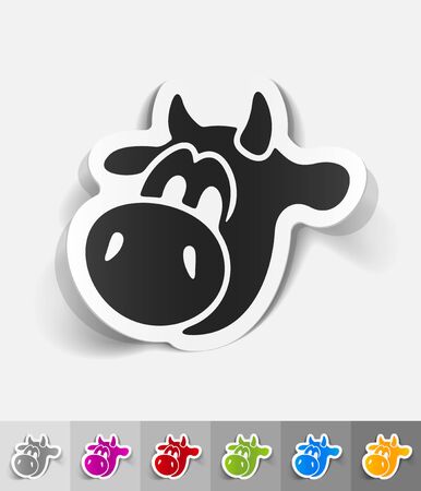 muzzle cow paper sticker with shadow. Vector illustrationのイラスト素材