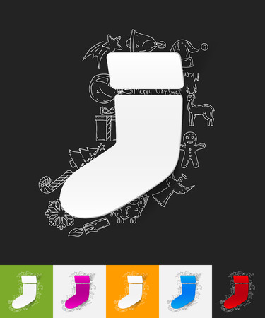 hand drawn simple elements with christmas sock paper sticker shadowのイラスト素材