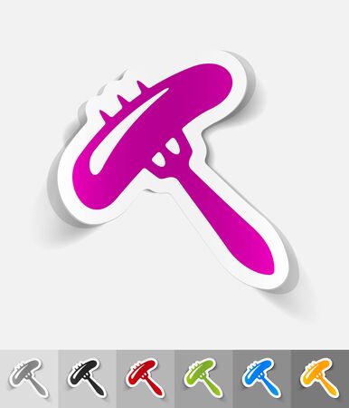 sausage on a fork paper sticker with shadow. Vector illustrationのイラスト素材