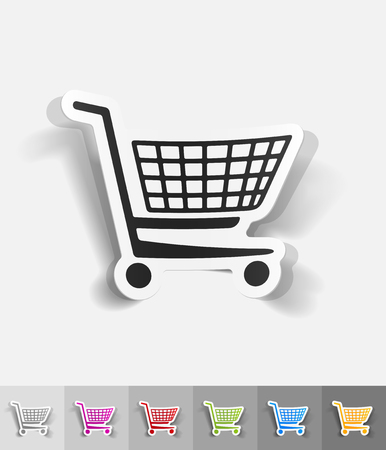 shopping trolley paper sticker with shadow. Vector illustrationのイラスト素材