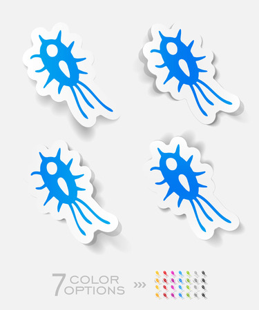 microbe paper sticker with shadow. Vector illustrationのイラスト素材