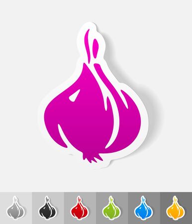 garlic paper sticker with shadow. Vector illustrationのイラスト素材