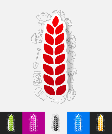 hand drawn simple elements with ears of wheat paper sticker shadowのイラスト素材