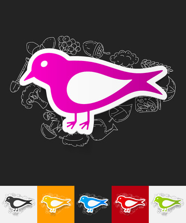 hand drawn simple elements with bird paper sticker shadowのイラスト素材