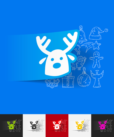 hand drawn simple elements with christmas deer paper sticker shadowのイラスト素材