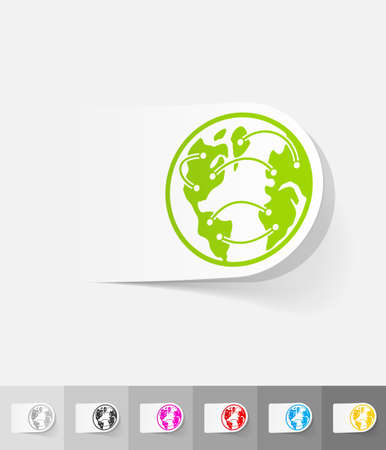 globe paper sticker with shadow. Vector illustrationのイラスト素材