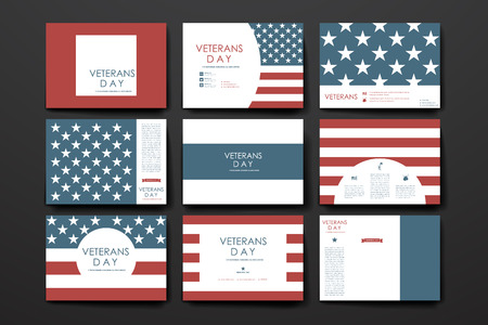 Set of brochure, poster templates in veterans day style design and layoutのイラスト素材