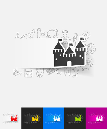 hand drawn simple elements with fortress paper sticker shadowのイラスト素材