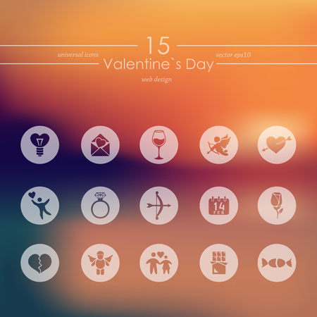 Valentine's Day modern icons for mobile interface on blurred backgroundのイラスト素材
