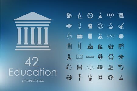 education modern icons for mobile interface on blurred backgroundのイラスト素材