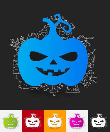hand drawn simple elements with pumpkin paper sticker shadowのイラスト素材