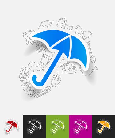 hand drawn simple elements with umbrella paper sticker shadowのイラスト素材
