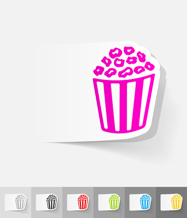 pop corn paper sticker with shadow. Vector illustrationのイラスト素材