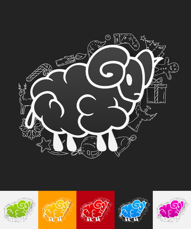 hand drawn simple elements with sheep paper sticker shadowのイラスト素材