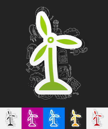 hand drawn simple elements with wind turbines paper sticker shadowのイラスト素材