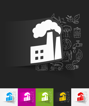 hand drawn simple elements with factory pipes paper sticker shadowのイラスト素材