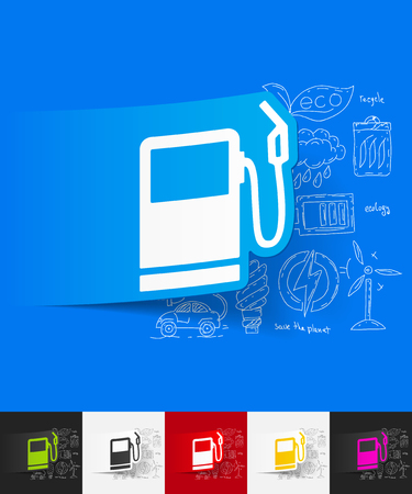 hand drawn simple elements with gas station paper sticker shadowのイラスト素材