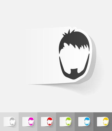 hairstyle and beard paper sticker with shadow. Vector illustrationのイラスト素材