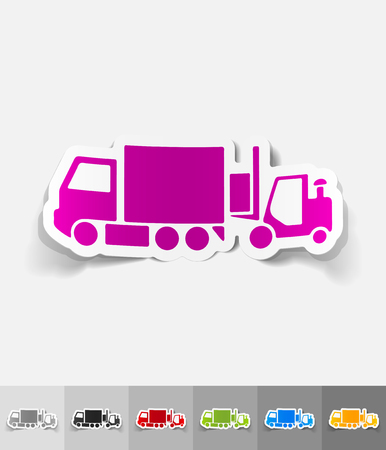 delivery van and forklift paper sticker with shadow. Vector illustrationのイラスト素材