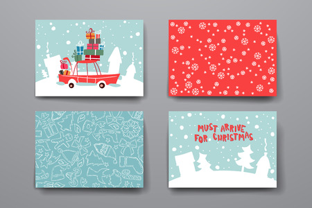 Merry Christmas Set Of Card Templates. Collection for Greeting, Congratulations, Invitations.のイラスト素材