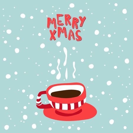 XMas Greeting card. Illustration of a cup with hot chocolate.のイラスト素材