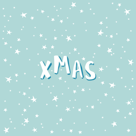 Greeting card with an inscription. Xmas on a light blue background with stars.のイラスト素材