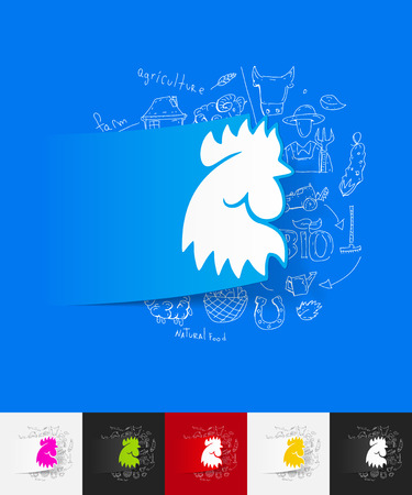 hand drawn simple elements with cock paper sticker shadowのイラスト素材