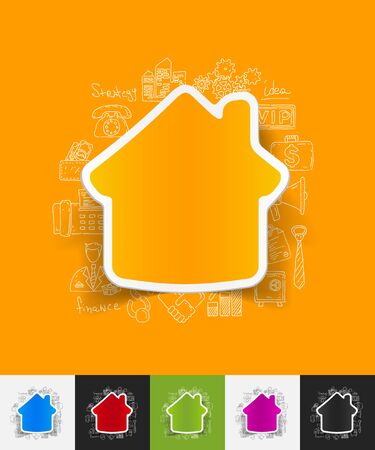 hand drawn simple elements with house paper sticker shadowのイラスト素材