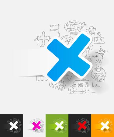 hand drawn simple elements with cross paper sticker shadowのイラスト素材