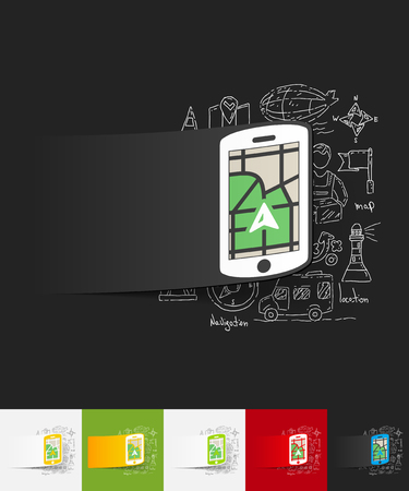hand drawn simple elements with gps paper sticker shadowのイラスト素材
