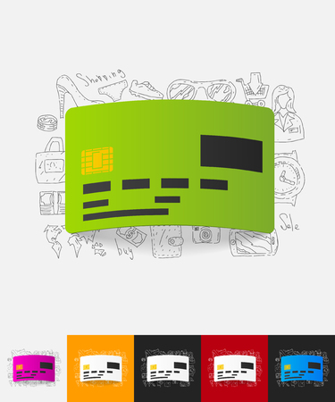 hand drawn simple elements with credit paper sticker shadowのイラスト素材