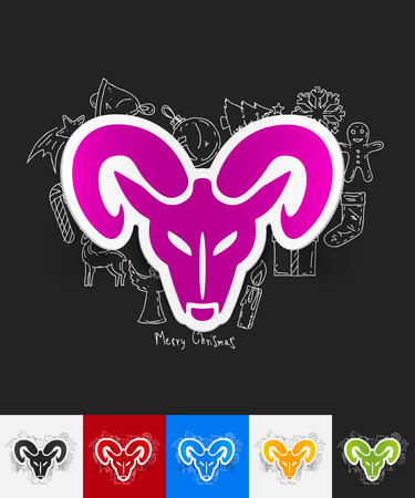 hand drawn simple elements with head of the ram paper sticker shadowのイラスト素材