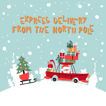 Vector Illustration Of Santa Claus Express drive the carのイラスト素材