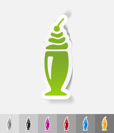 dessert in a glass paper sticker with shadow. Vector illustrationのイラスト素材
