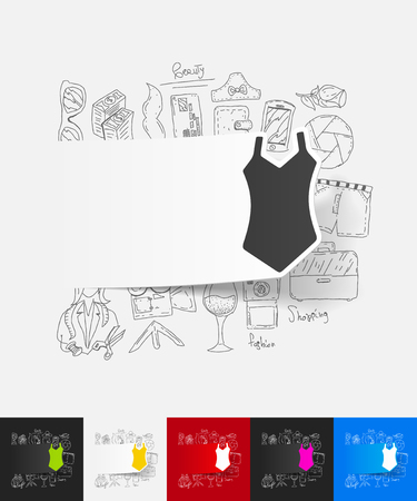 hand drawn simple elements with swimsuit paper sticker shadowのイラスト素材