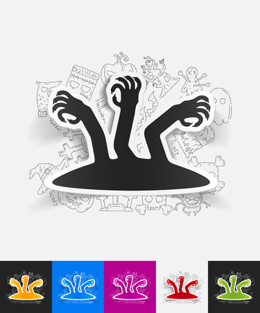 hand drawn simple elements with hand paper sticker shadowのイラスト素材