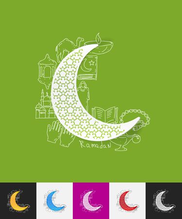 hand drawn simple elements with moon paper sticker shadowのイラスト素材